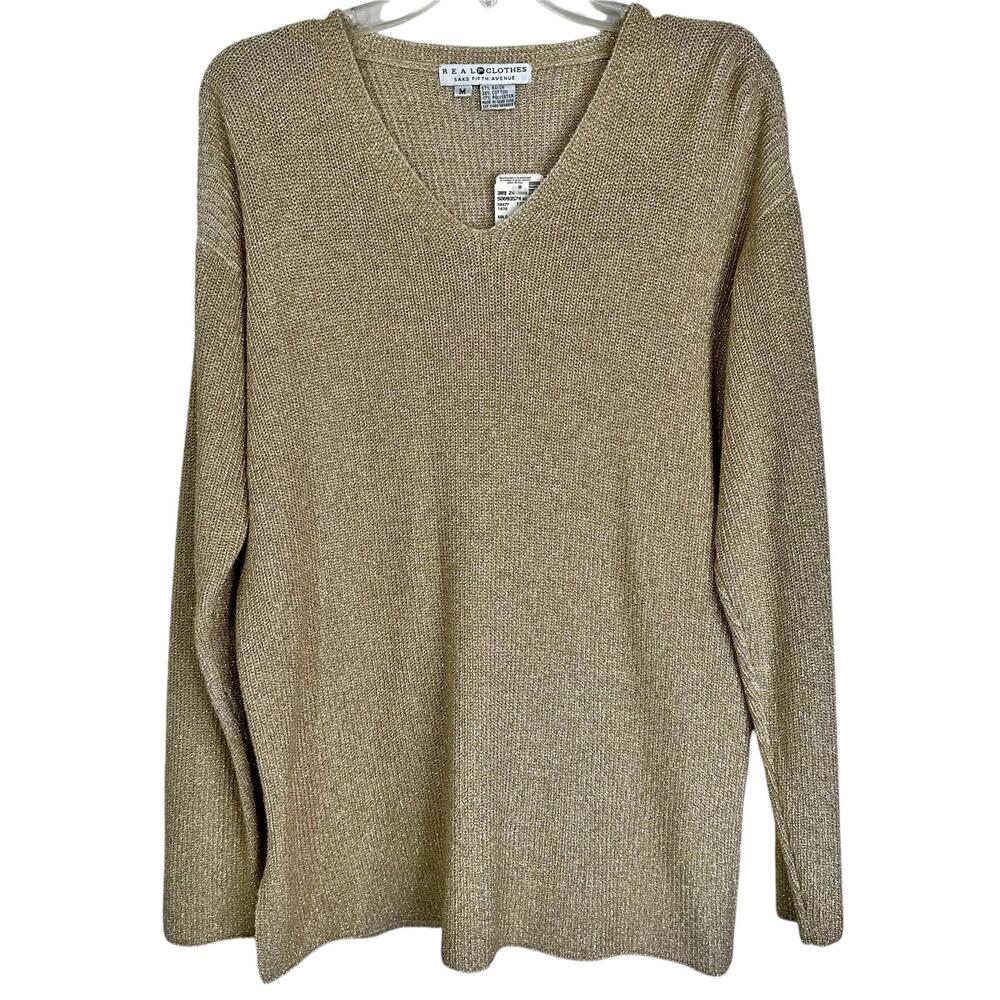 NWT Vintage Saks Fifth Avenue Gold Metallic Knit Pullover Sweater Women’s M
